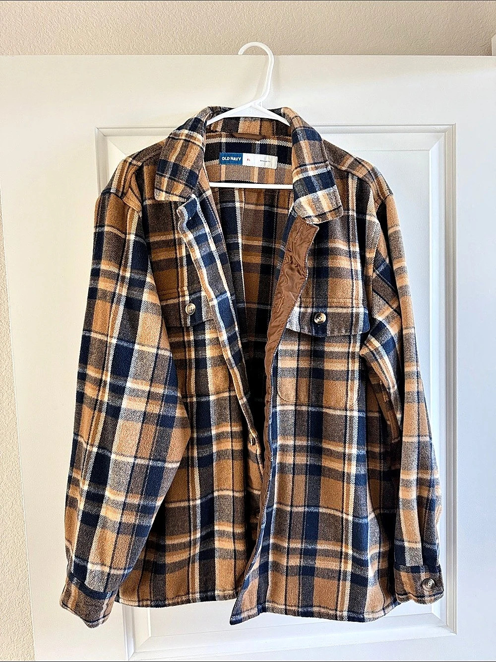 Old Navy Plaid Shirt Jacket in Brown & Blue XL Like New